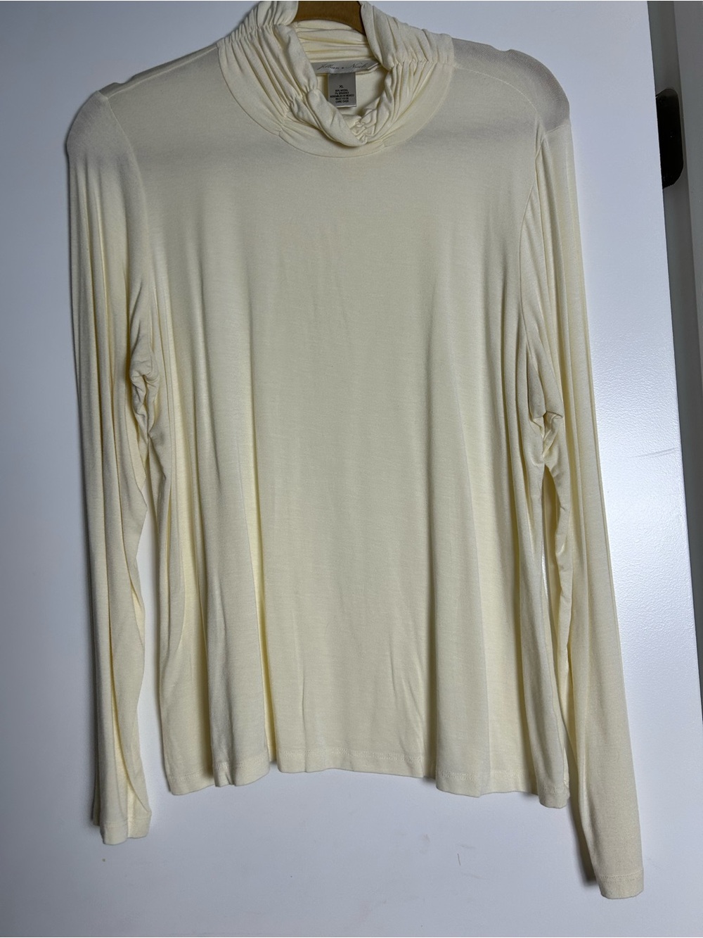 Soft Draped Turtleneck Long-Sleeve Top in Light Cream - Women